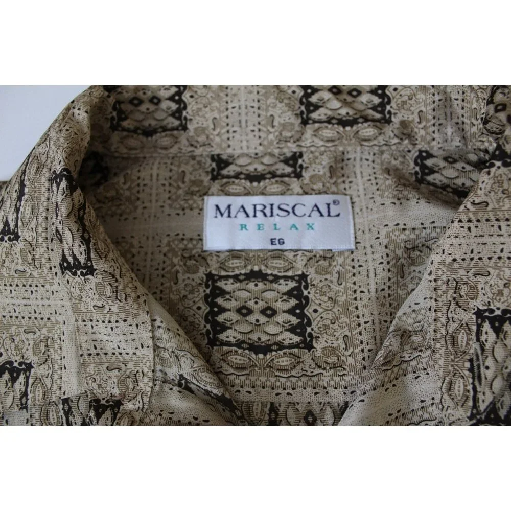 Mariscal Relax Men’s‎ XL/EG Long Sleeve Button-Up Shirt Beige Geometric Pattern